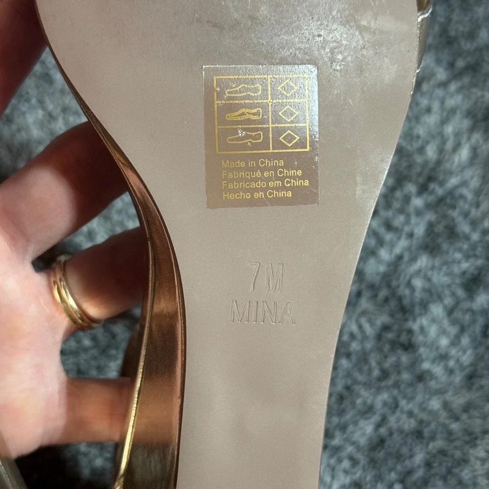 David's Bridal Mina Champagne Rhinestone Wedge Sandals Size 7M